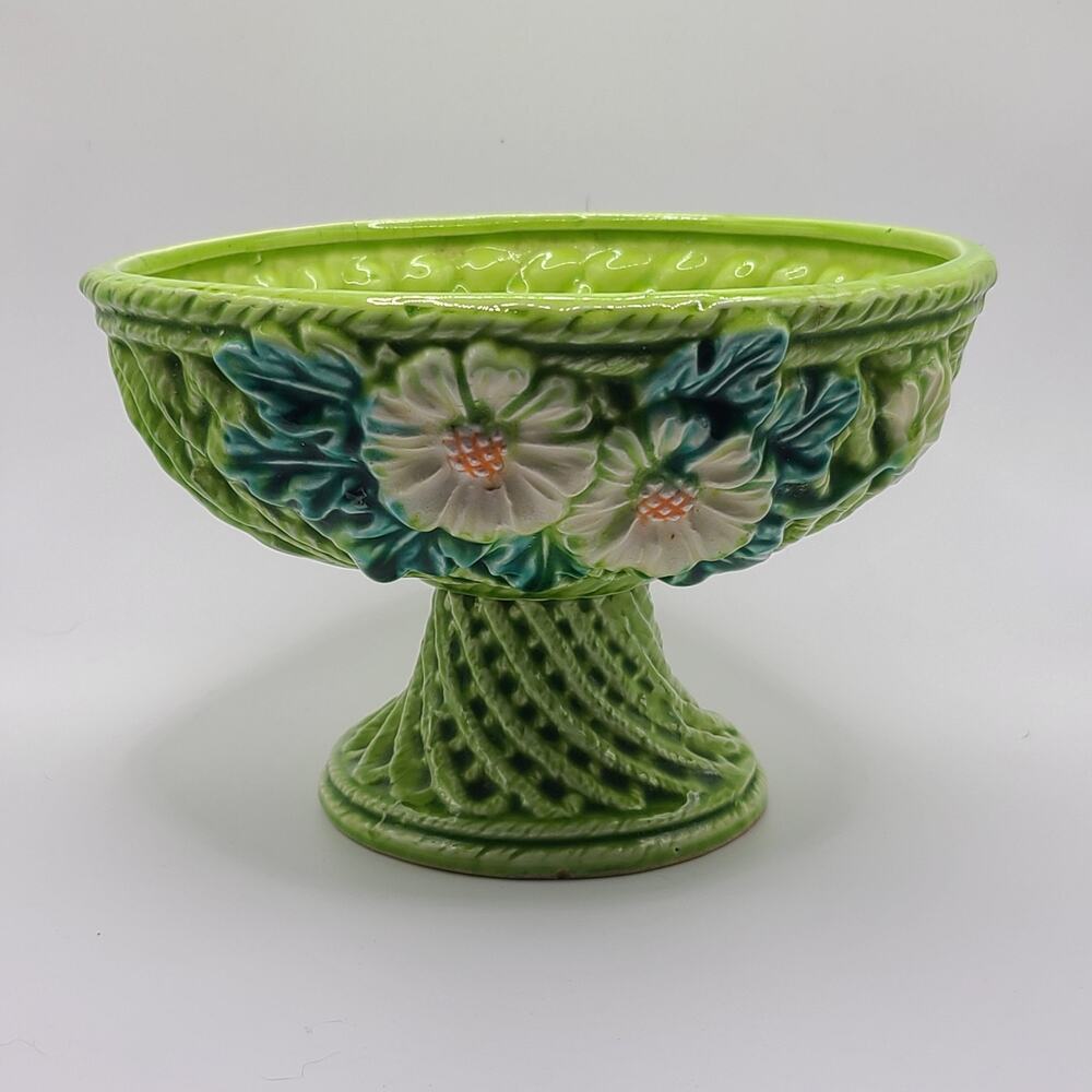 Rubens Originals 5891 Green Pedestal Weave Ceramic Planter Flowers